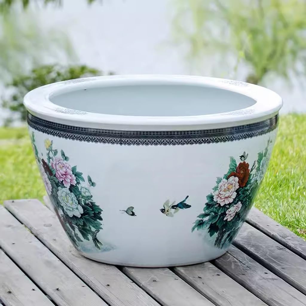 NEBE Aquarium Céramique Lotus nénuphar réservoir de Poisson Rouge Grand Bassin d'eau spécial Salon Balcon Jardin décoration Cylindre Aquarium Simple Et LéGer De Luxe(42cm)