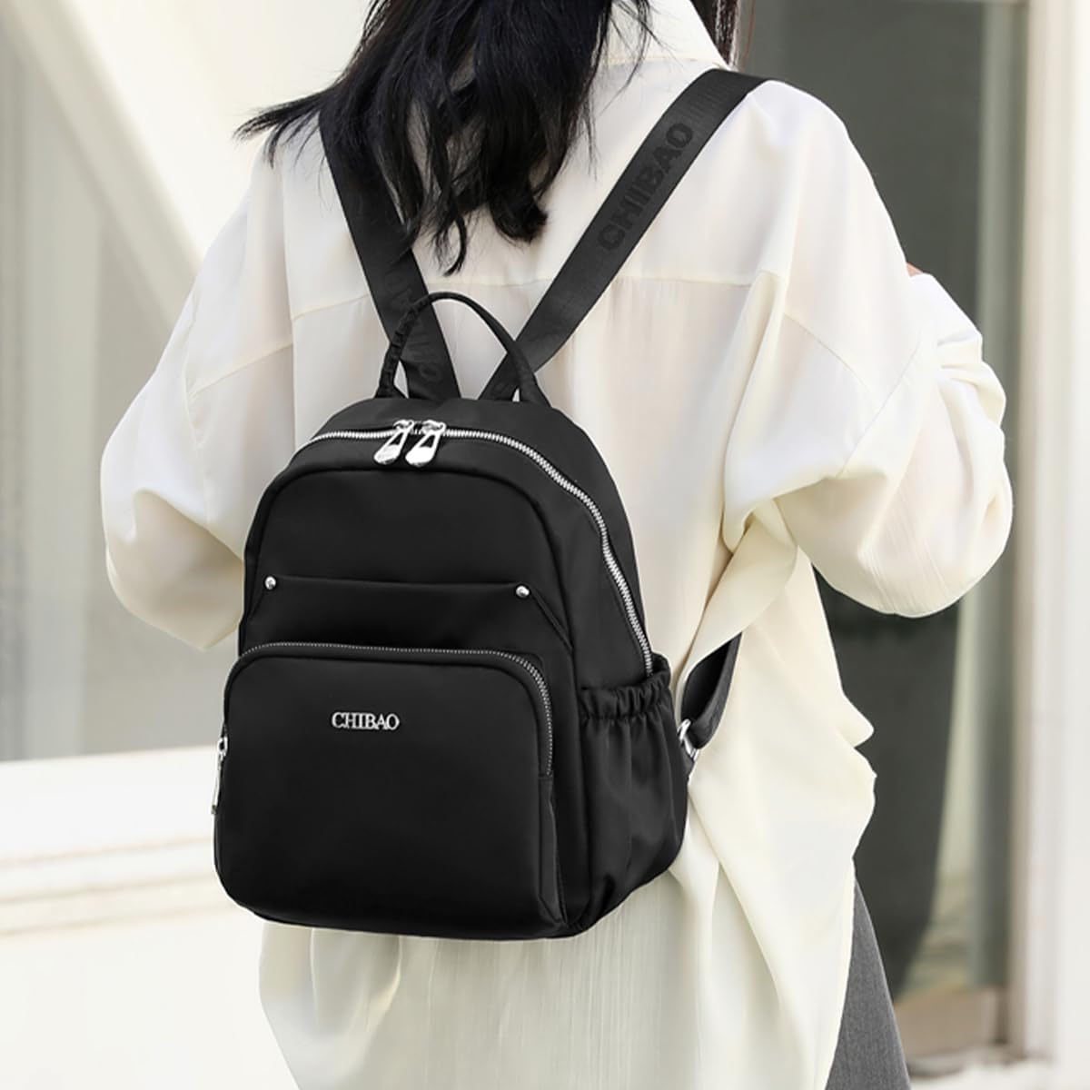 Simple Mini Nylon Backpack Lightweight Waterproof Casual 11.8 Inch Multiple Pockets Small Travel Bag - Image 7