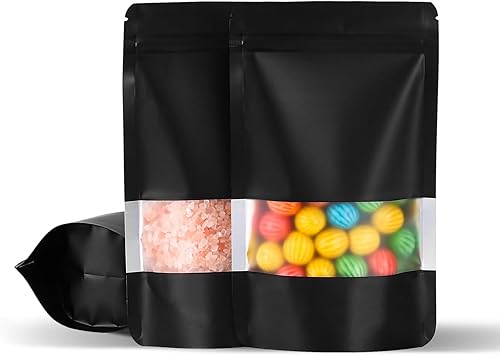 Miniatura 8 de 50 piezas de bolsas de papel kraft de 4x6 pulgadas con ventana transparente, bolsas de pie, bolsas a prueba de olores, bolsas resellables