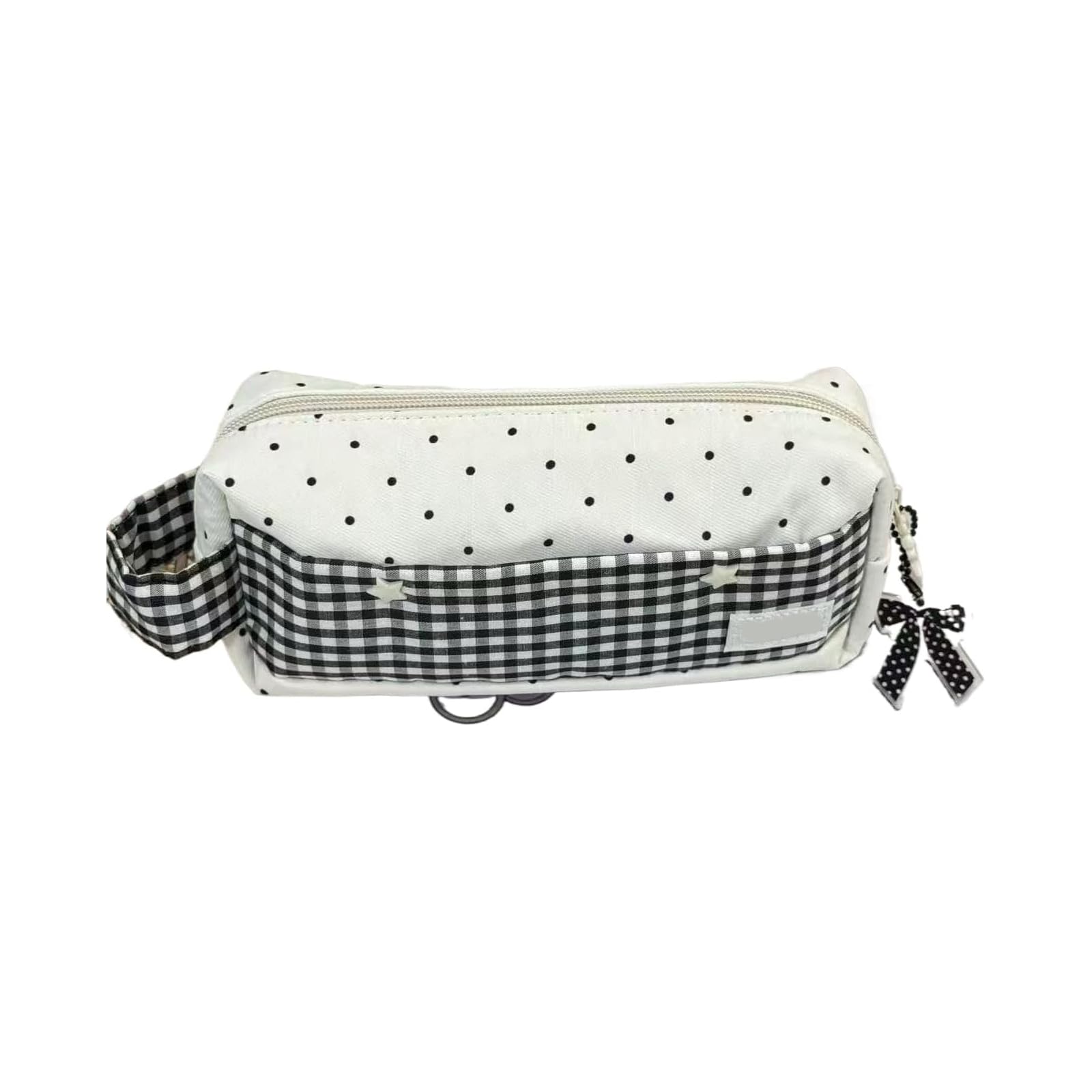 Vintage 90s Polka Dot Pencil Case, Cute Makeup Bag, Plaid Pen Pouch for School Supplies, Coquette Style Accessories - White White Polka dot