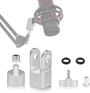Microphone Mount Adapter for Hyperx Quadcast with 3/8" or 1/4" Screw Adapter and Nut, Works with HyperX QuadCast Microphone Stand & Boom Arm (Silver)