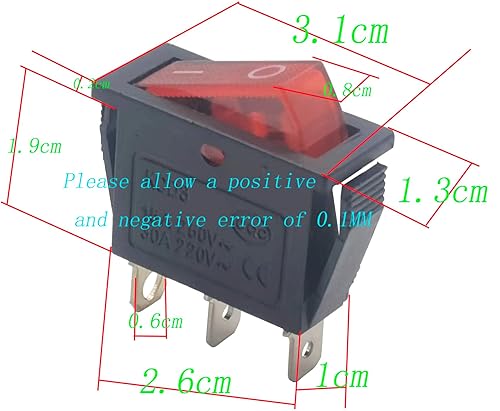 Miniatura 6 de Interruptor basculante iluminado rojo de 3 pines y 2 posiciones para amoladora de escritorio, chimeneas eléctricas, lámpara de neón,