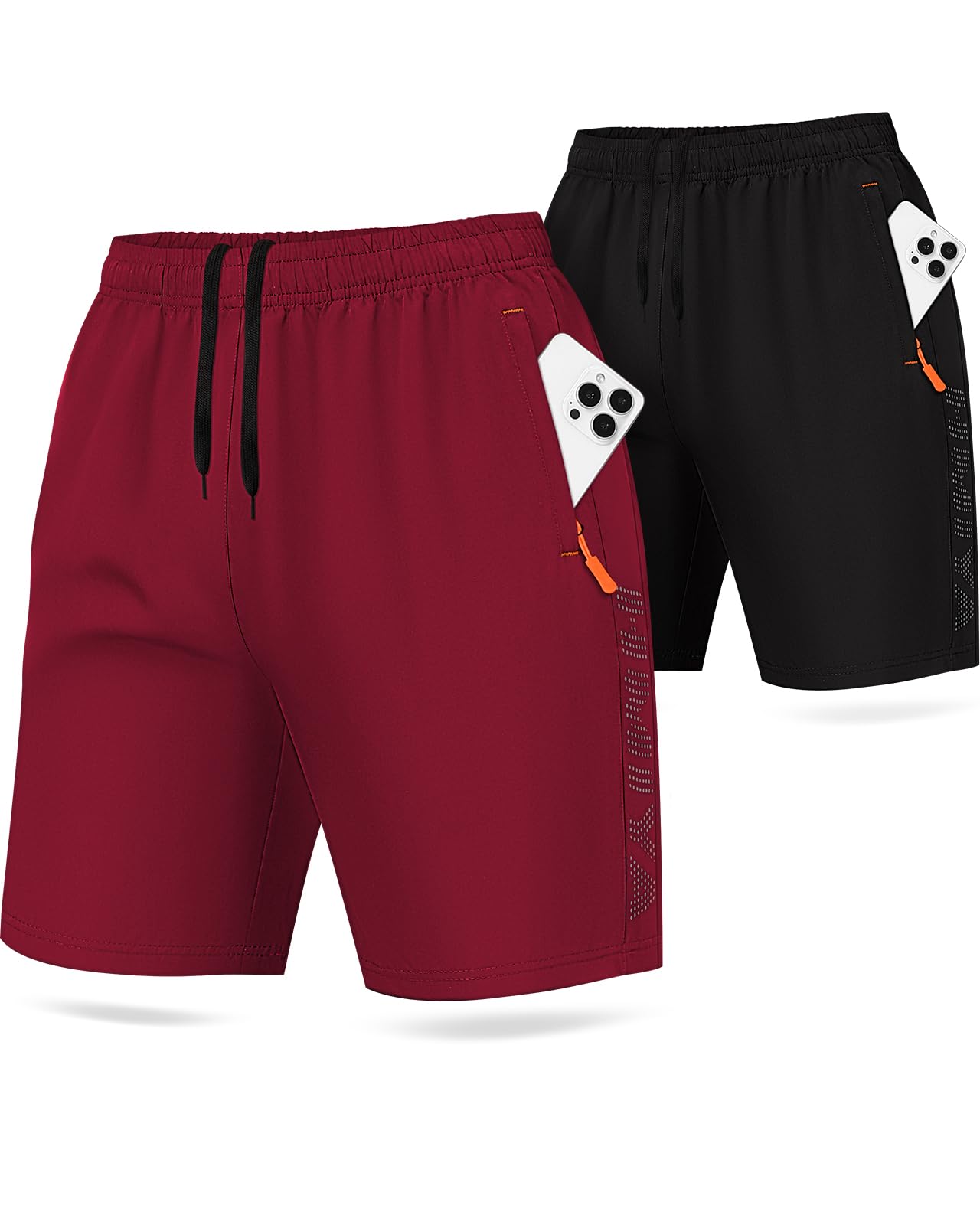 HMIYA 2er Pack Sporthose Herren Kurz Sport Shorts Laufhose Trainingshose | Sommer kurze Jogginghose mit Reißverschlusstasche für Laufen,Fitness und Freizeit