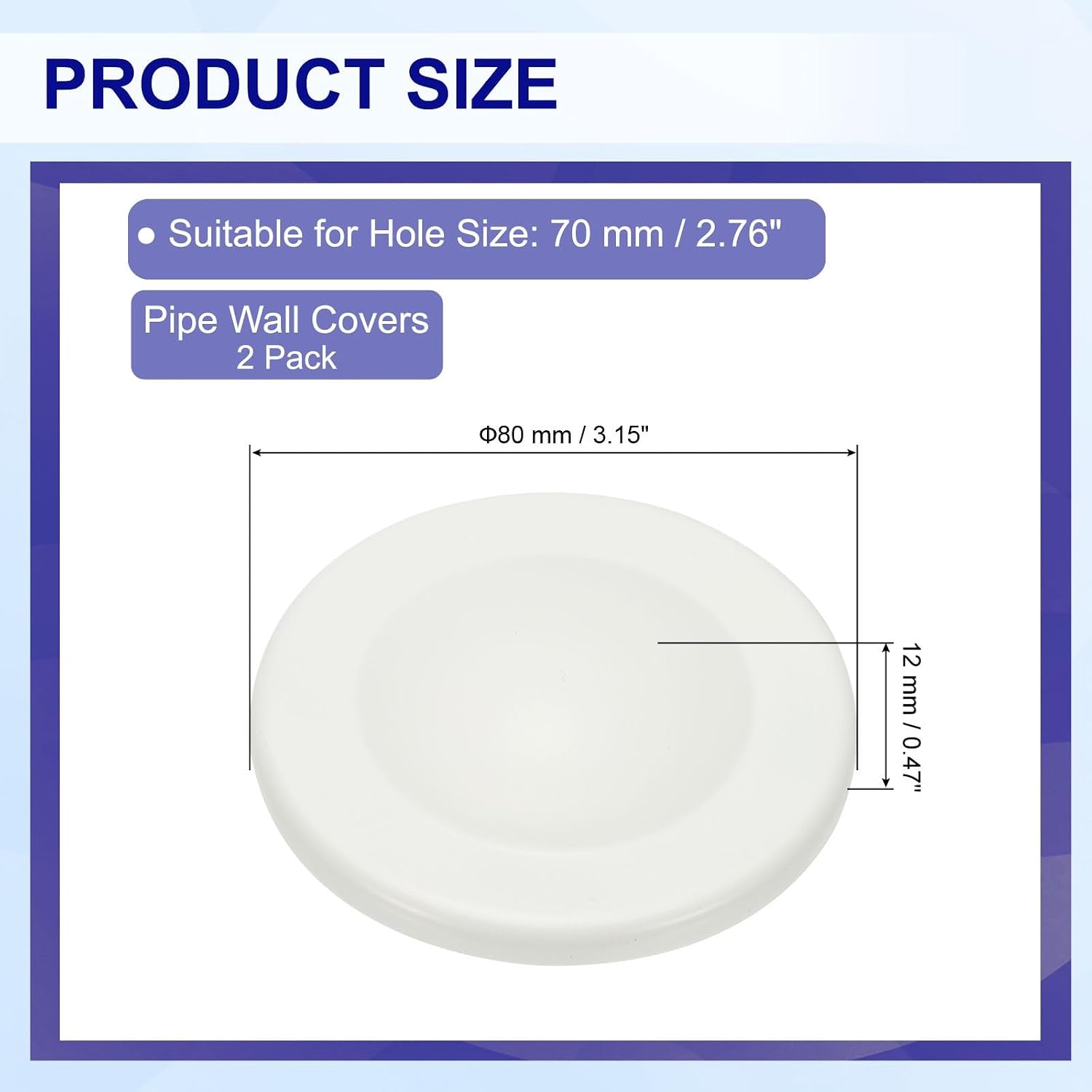 2 Pcs 3" Pipe Wall Covers Round Adhesive Reserved Wall Hole Plugs (Short) White