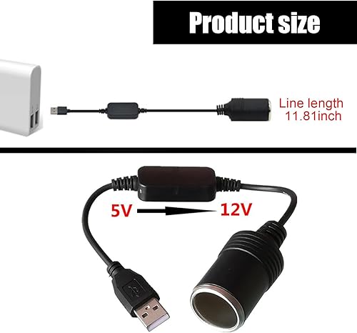 Miniatura 2 de Adaptador USB para encendedor de cigarrillos de automóvil, 11.4 pies, de plástico, impermeable, de 5 V a 12 V, conexión de grabadora de conducción