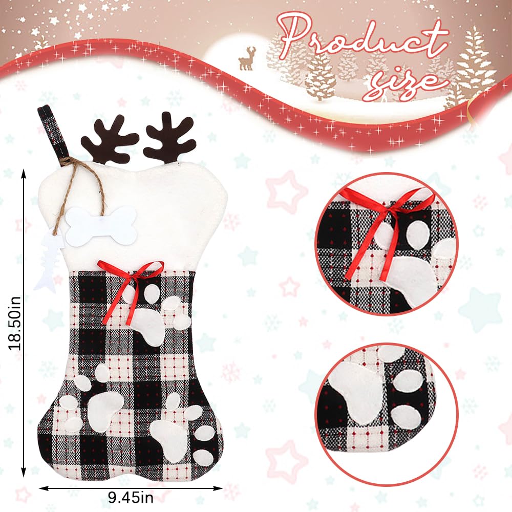 Christmas Stockings for Pet Dog Cat, 18''Black White Buffalo Plaid Christmas Stockings Hanging Ornaments Dog Bone Christmas Stockings Fireplace Hanging Stockings for Dog Christmas Holiday Xmas Gift
