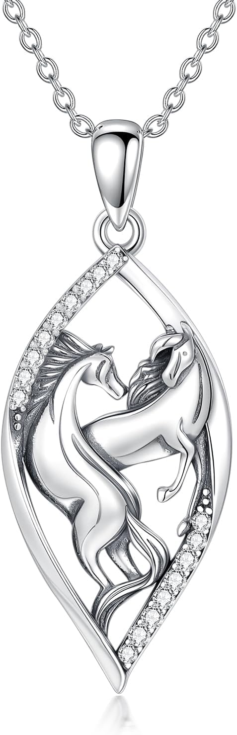 Diamond Horse Pendant Necklace for Women 925 Sterling Silver Lab Grown Diamond Jewelry Gifts for Horse Lovers