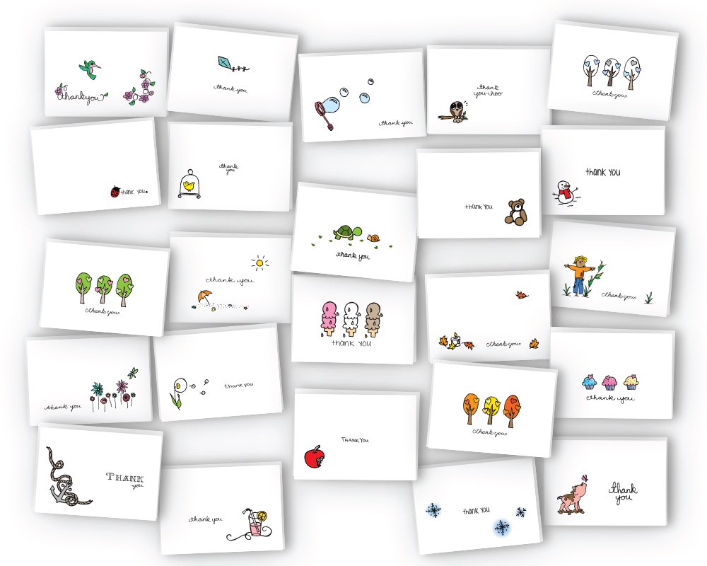 Sugartown Greetings Thank You Notes Variety Pack - 24 Unique Cards with Envelopes