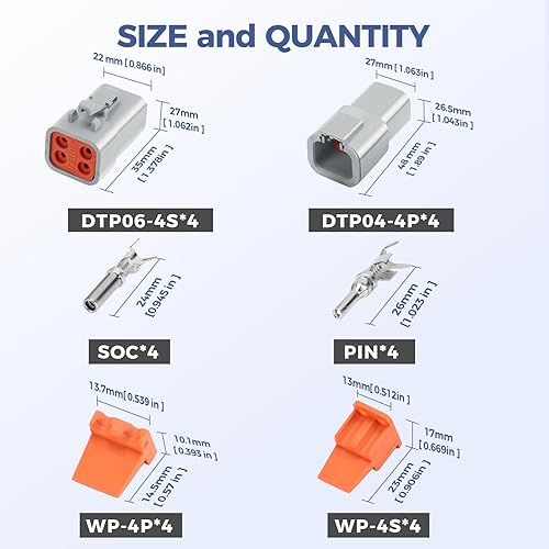 Miniatura 2 de Kit de conectores Deutsch DTP de 48 piezas, conectores impermeables automotrices de 4 pines, 4 juegos con contactos estampados de calibre 12, tamaño