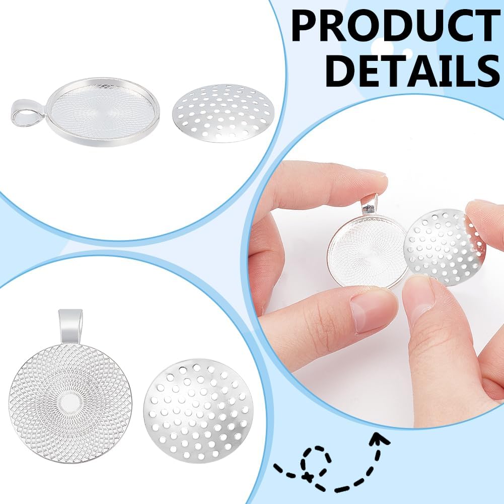 FREEBLOSS 10Set Classic Round Metal Pendant Trays with Alloy Steel Base, Blank, Unisex, DIY Charm Making Kit - Image 3