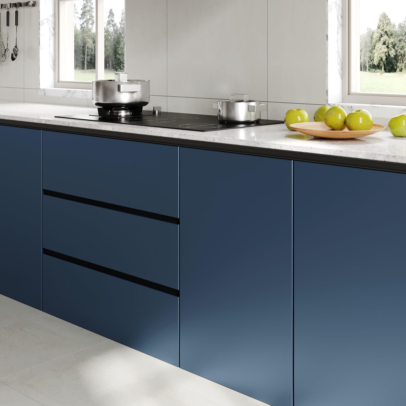 FunStick 60CMx5M Papel Adhesivo para Muebles Cocina Azul Vinilo Adhesivo Color Metalico Papel Pintado para Armarios Refrigeradores Impermeable Vinilo Pared Azul Dormitorio Vinilos Encimera Mesa Cocina