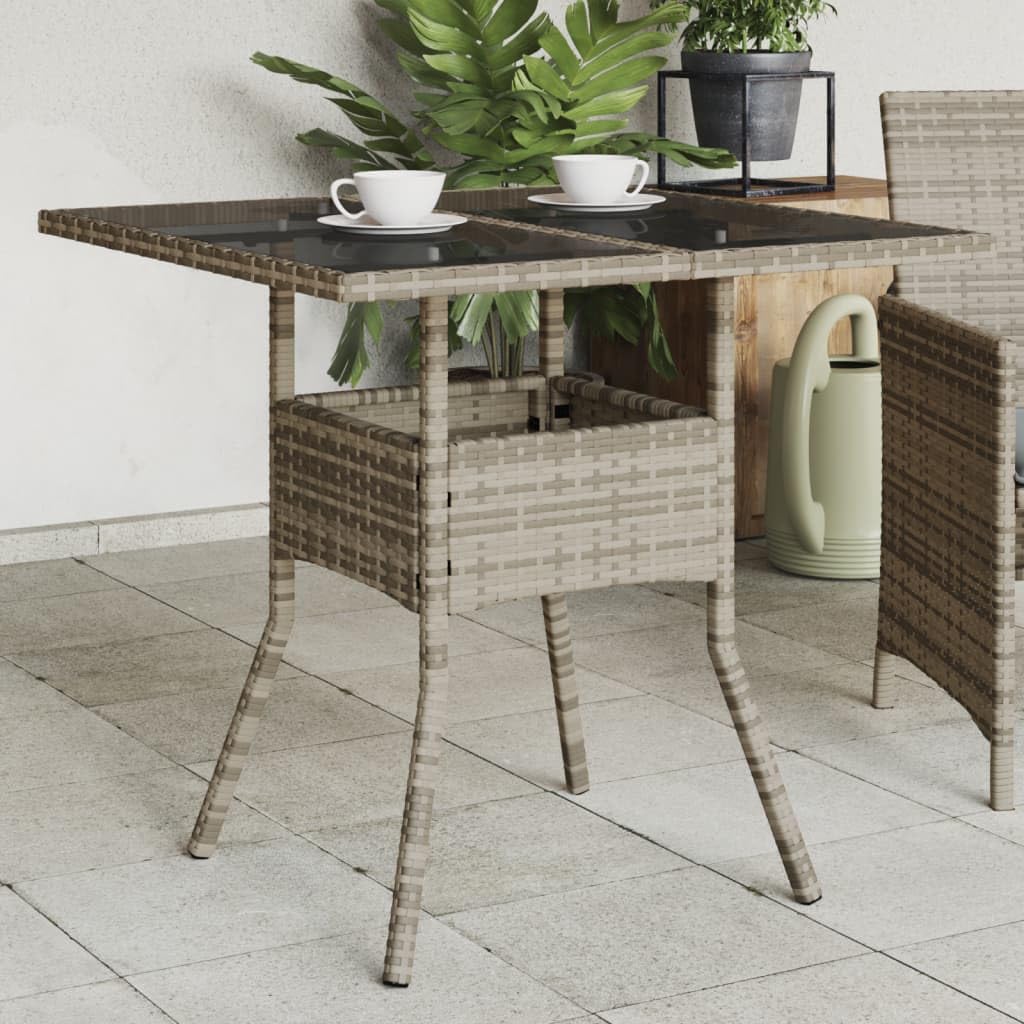 SXZenSpace 80 cm Grey Rattan Garden Bistro Table, Tempered Glass Top, Steel Frame, UV-Resistant, Outdoor for Balcony/Terrace/Camping