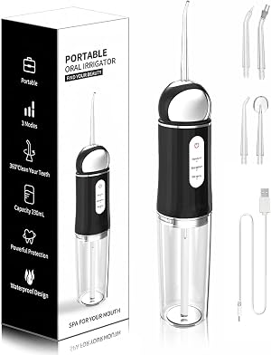 Water-Flosser-Cordless-Teeth-Cleaner MAKJUNS Water Dental Flosser with 3 Modes 4 Jets Rechargeable Dental Oral Irrigator for Home Travel Premium