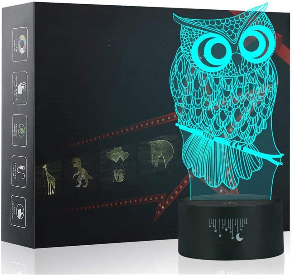 Meetrip Owl Lights, 3D Night Light for Kids, 7 Colors Touch Table Desk Lamps, LED Vision Illusion Lighting with USB, Baby Bedroom Sleep Lamp, Birthday Party for Children