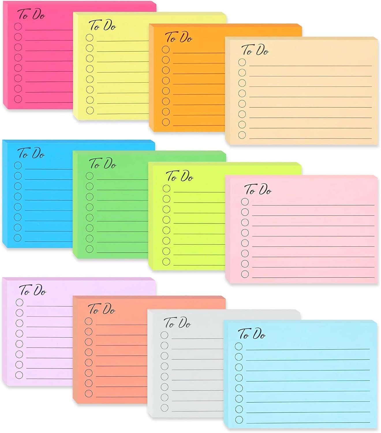 (12 Pack) Sticky Notes, 504 Sheets To Do List, 12 Colors With Line 3x4 in Post, Memo Daily Notepad Bulk, Home Office School Planner Reminder Supplies