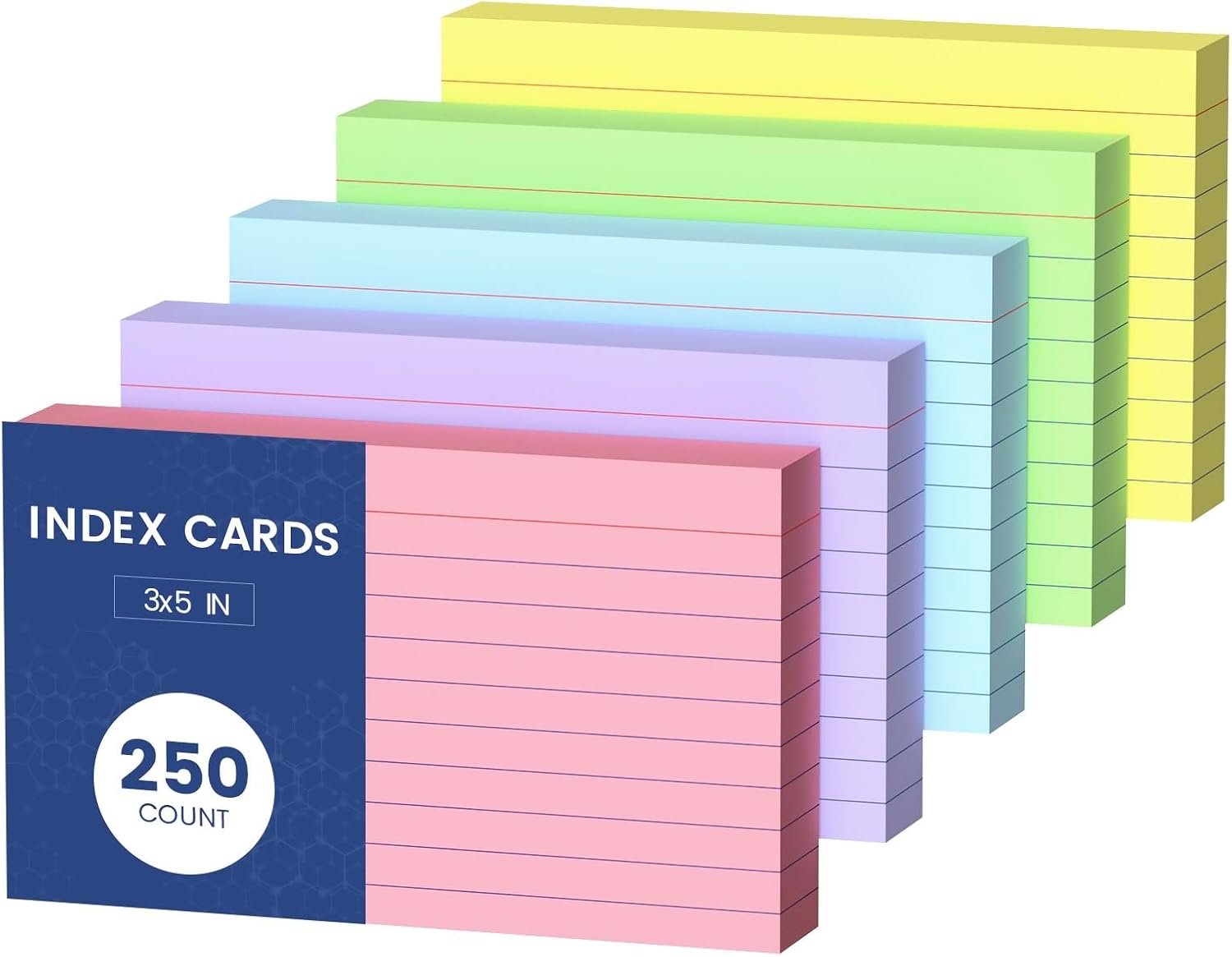Colored Index Cards 3x5, 250 Count Colored NoteCards 5 Colors Flash Cards
