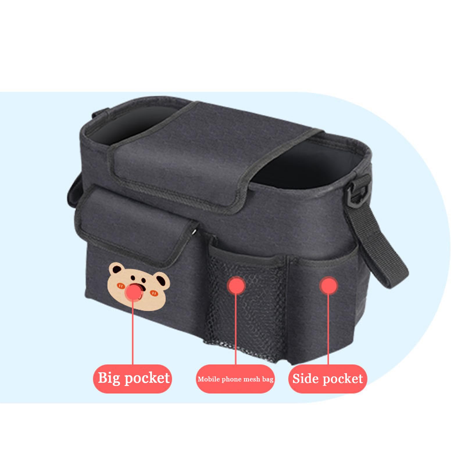 Sunbilien Hanging Bag,Large Capacity Baby Stroller Storage Tool, Cartoon Printed Teddy Bear - Image 3