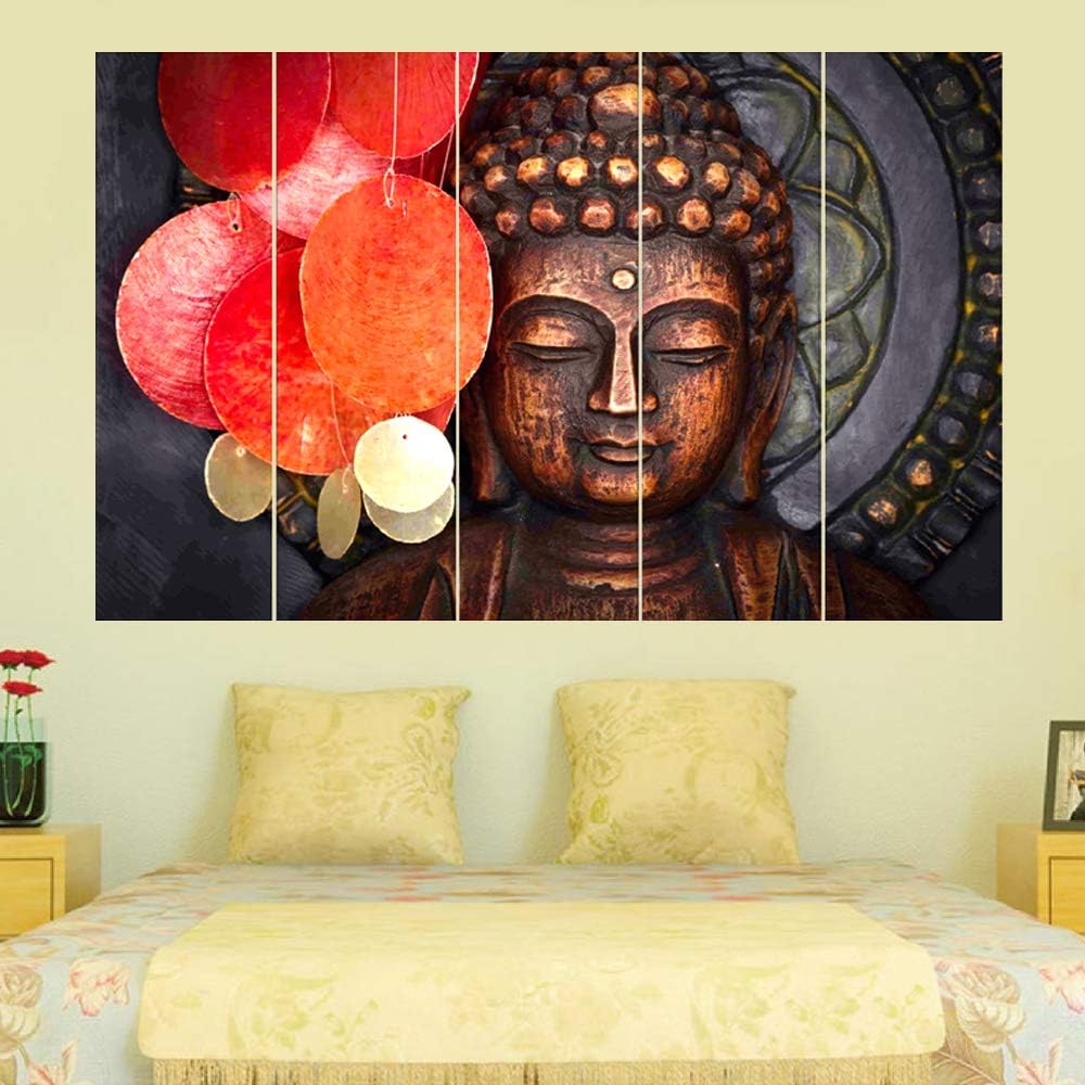 HARDIK ART N FRAMES 7 mm Heavy Wooden MDF and Digital Printing Multiple Frame Beautiful Buddha Wall Painting for Living Room, Bedroom, Hotels and Office (130 x 76 cm, Multicolour)