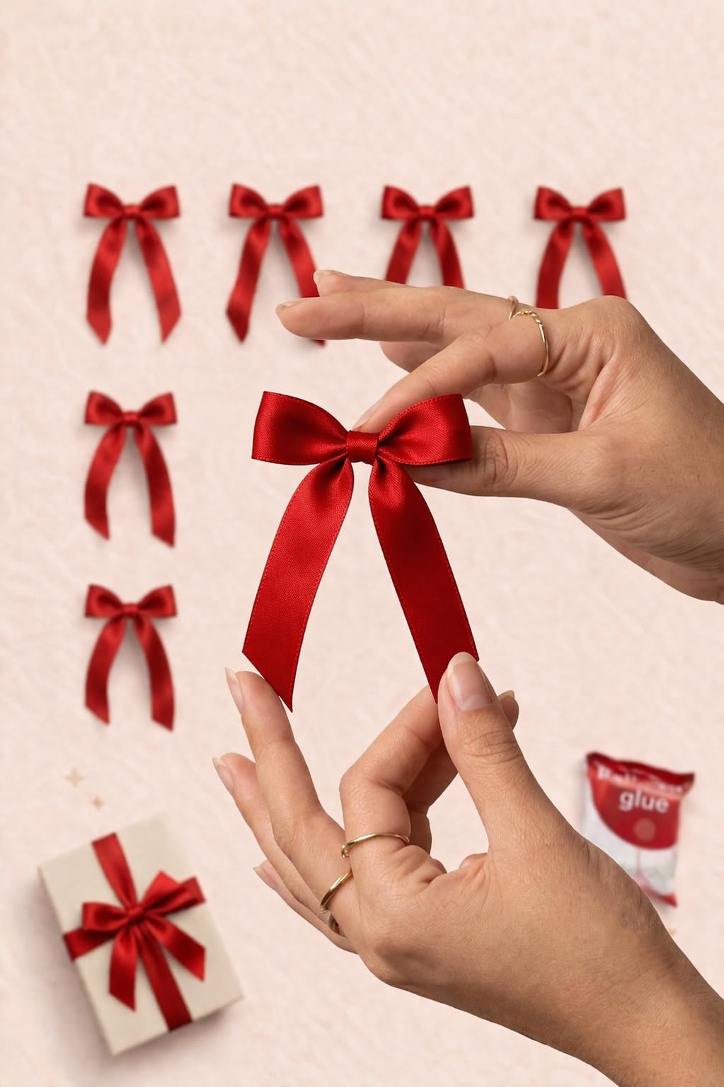 Satin Bow Decoration for Party, Birthday, Wedding, Christmas, Wall and Balloon Decor (25, RED, Red Satin Bow) 1