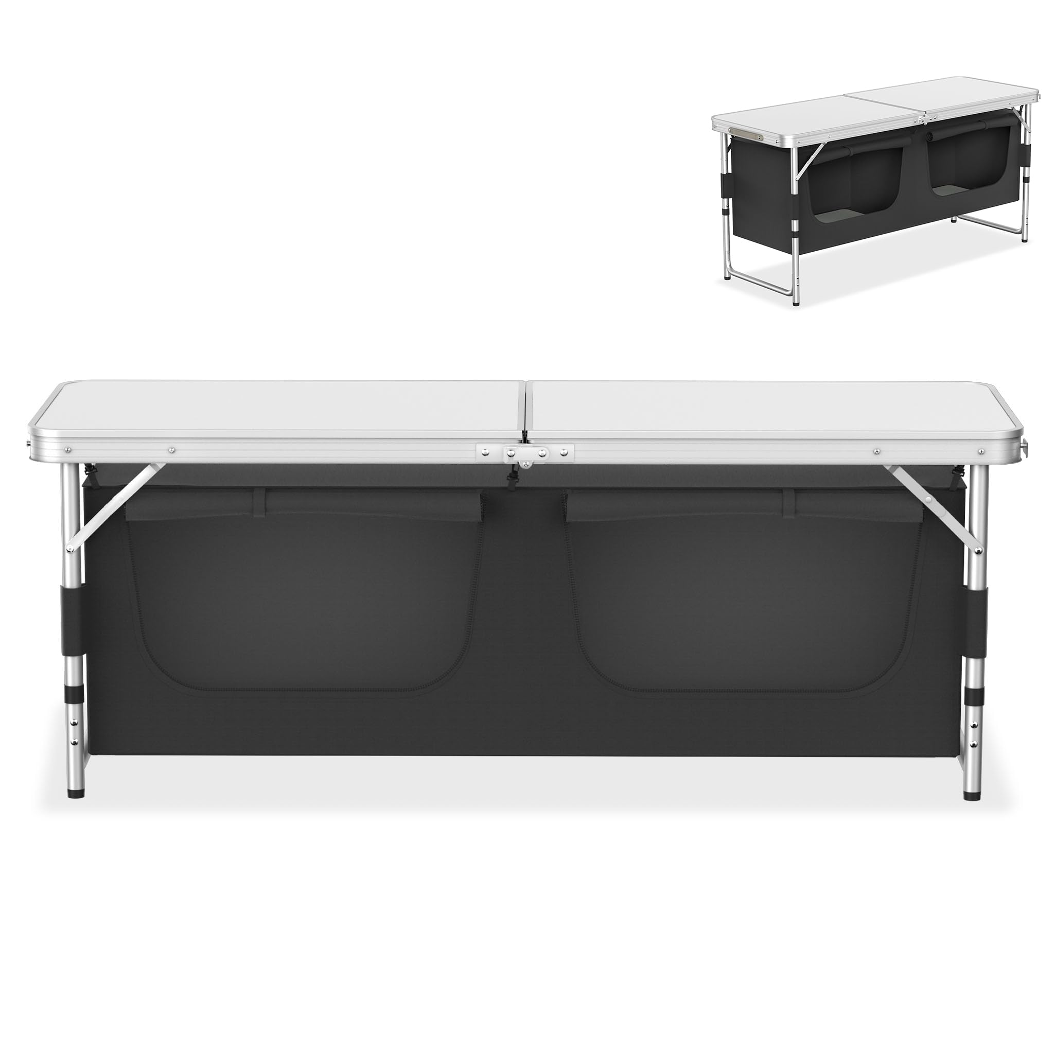 Froadp Campingküche Faltbare mit Ablagefächern – Leichter Campingschrank mit Aluminiumgestell & Tragetasche, 120 x 47 x 62 cm