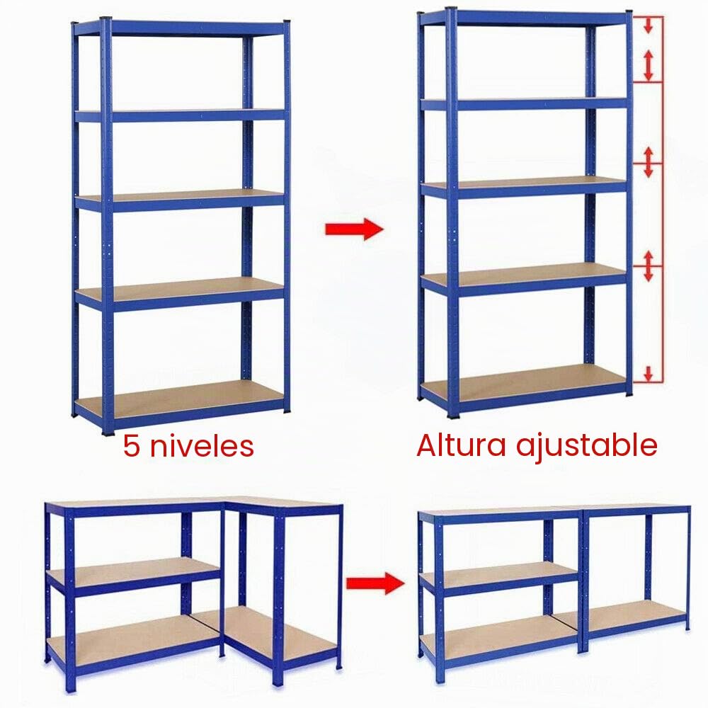 Estantería de garaje para cargas pesadas, 200 cm x 100 cm x 50 cm, 5 estantes, capacidad de carga de 875 kg, estantería de metal para garaje, almacén, taller, despensa, color azul