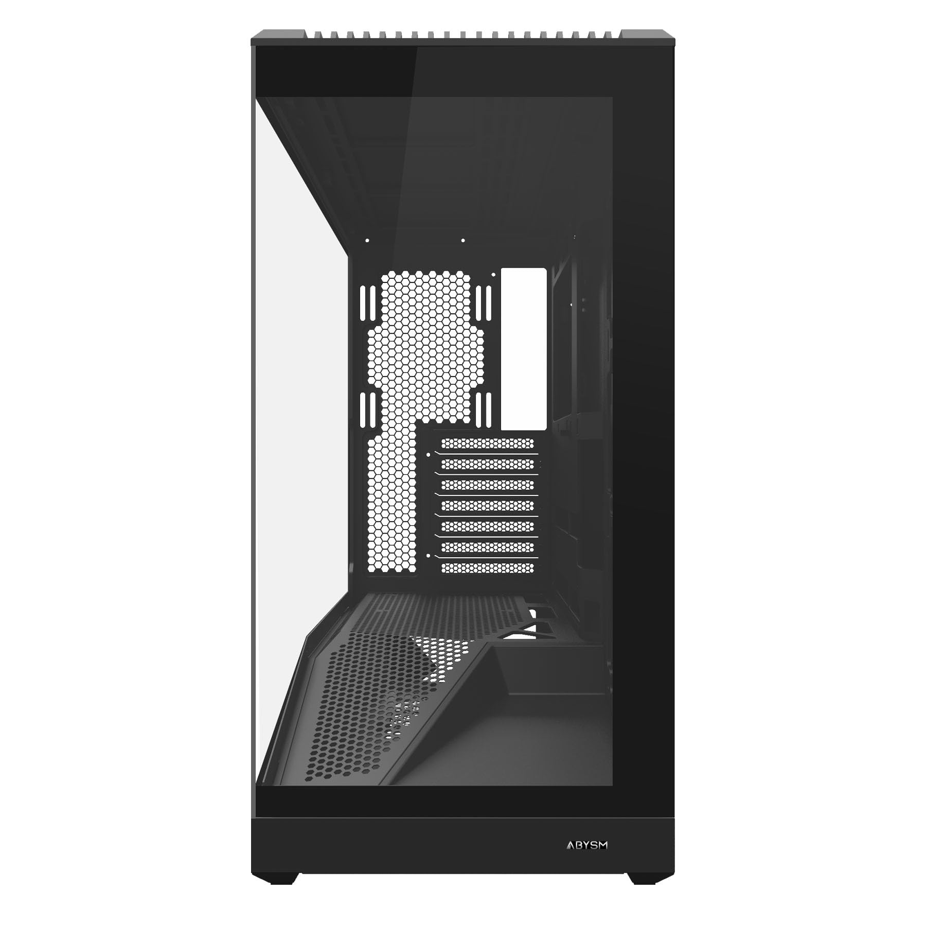 Abysm Gaming Arian Frame A400 – Torre ATX Gaming con telaio inclinato, 4 ventole ARGB PWM, vetro temperato, supporto GPU 420 mm, USB Type-C, raffreddamento liquido 360 mm – scatola PC Gamer nera