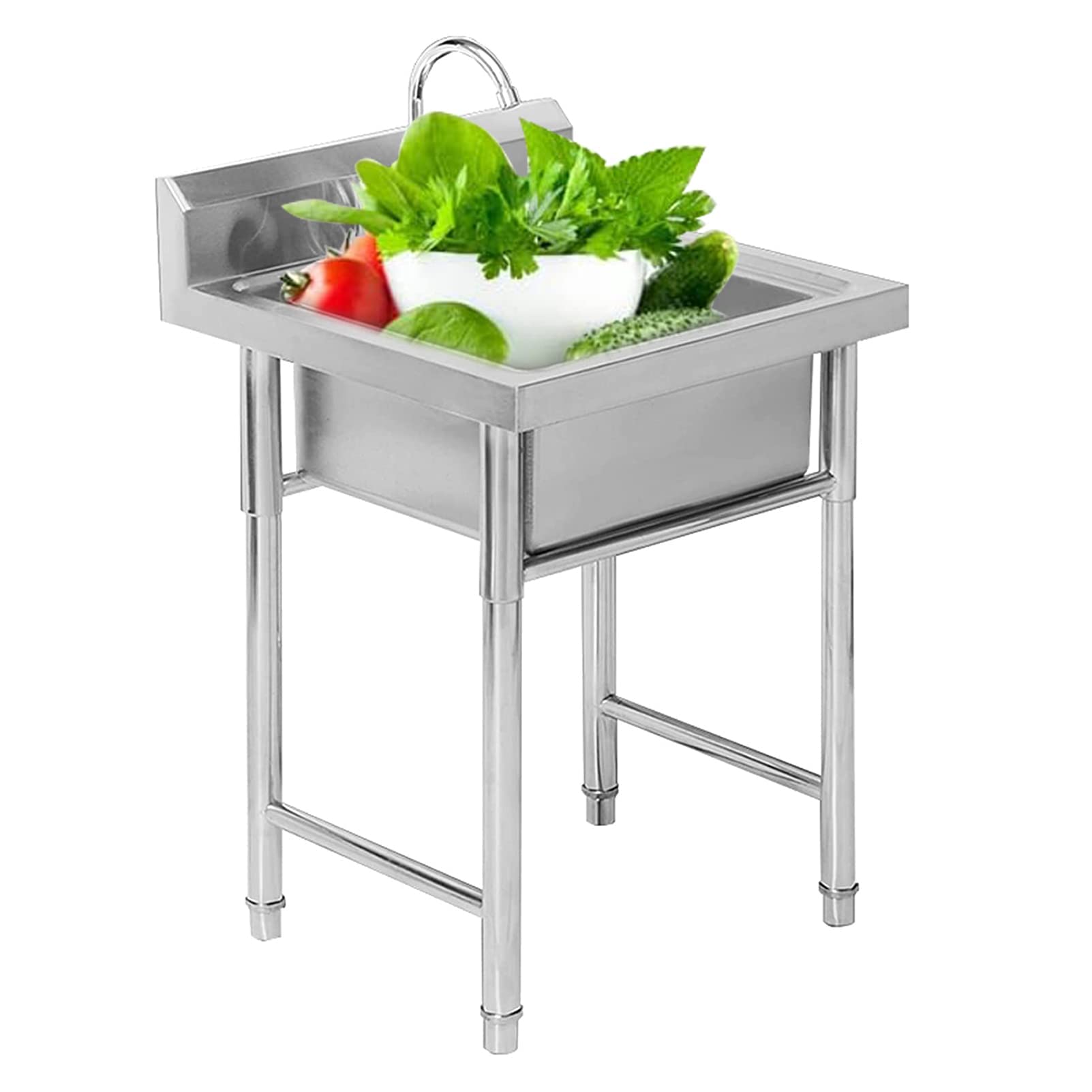 LMYSXAOZ Single Bowl Commercial Kitchen Sinks,Stainless Steel Outdoor Utility Sink Laundry Workstation with Faucet for Bar Garage Restaurant Camping