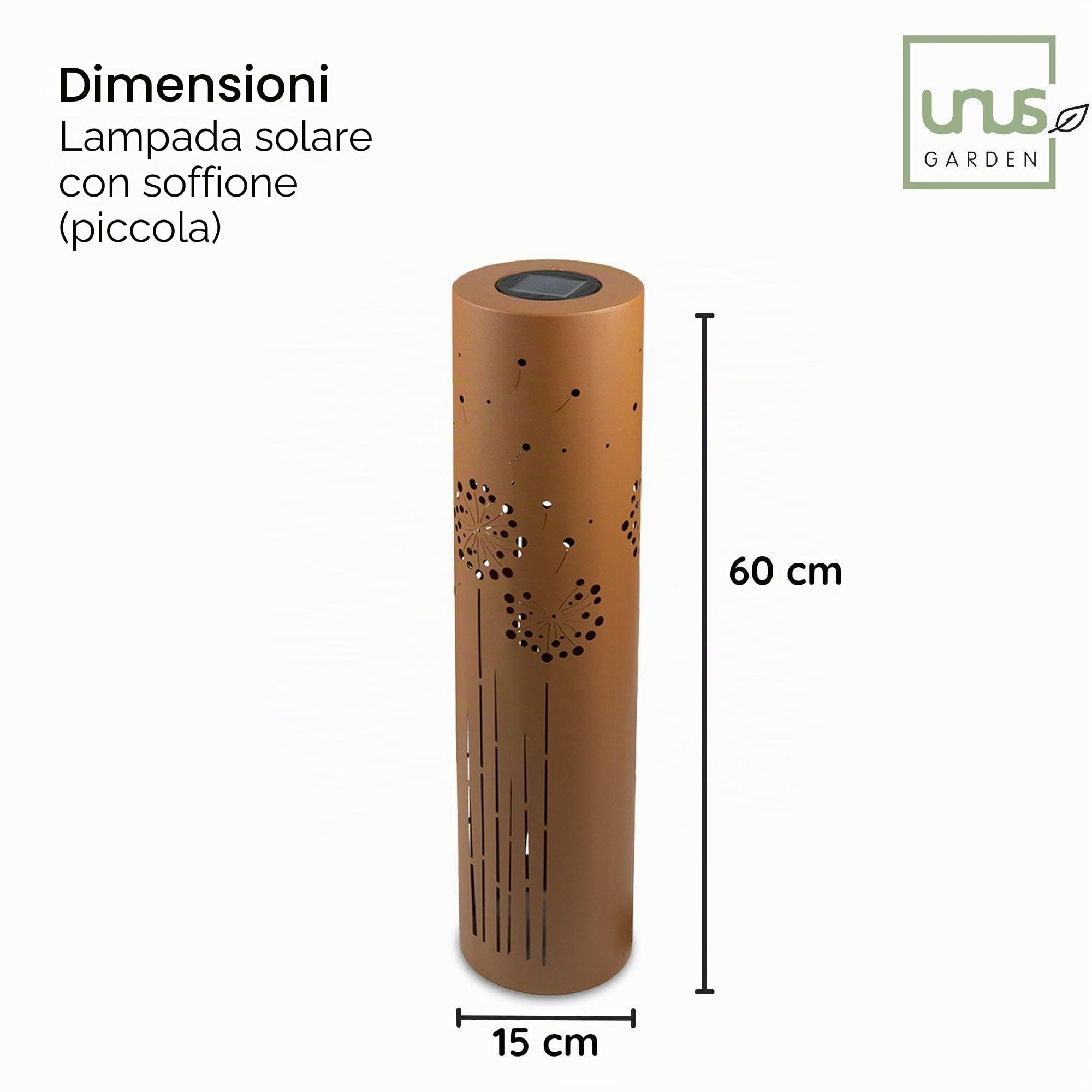 Set di 2 lampade solari UNUS per il giardino 60 cm e 80 cm, con margherita, lampade da giardino per esterni in marrone ruggine, lampada solare per esterni come illuminazione da giardino