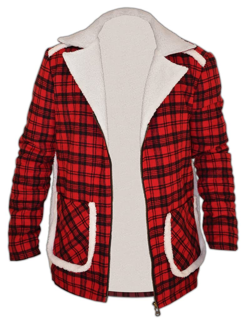 SBL SOUTH BEACH LEATHERMens Red Shearling Flannel Checkered Red Jacket Coat