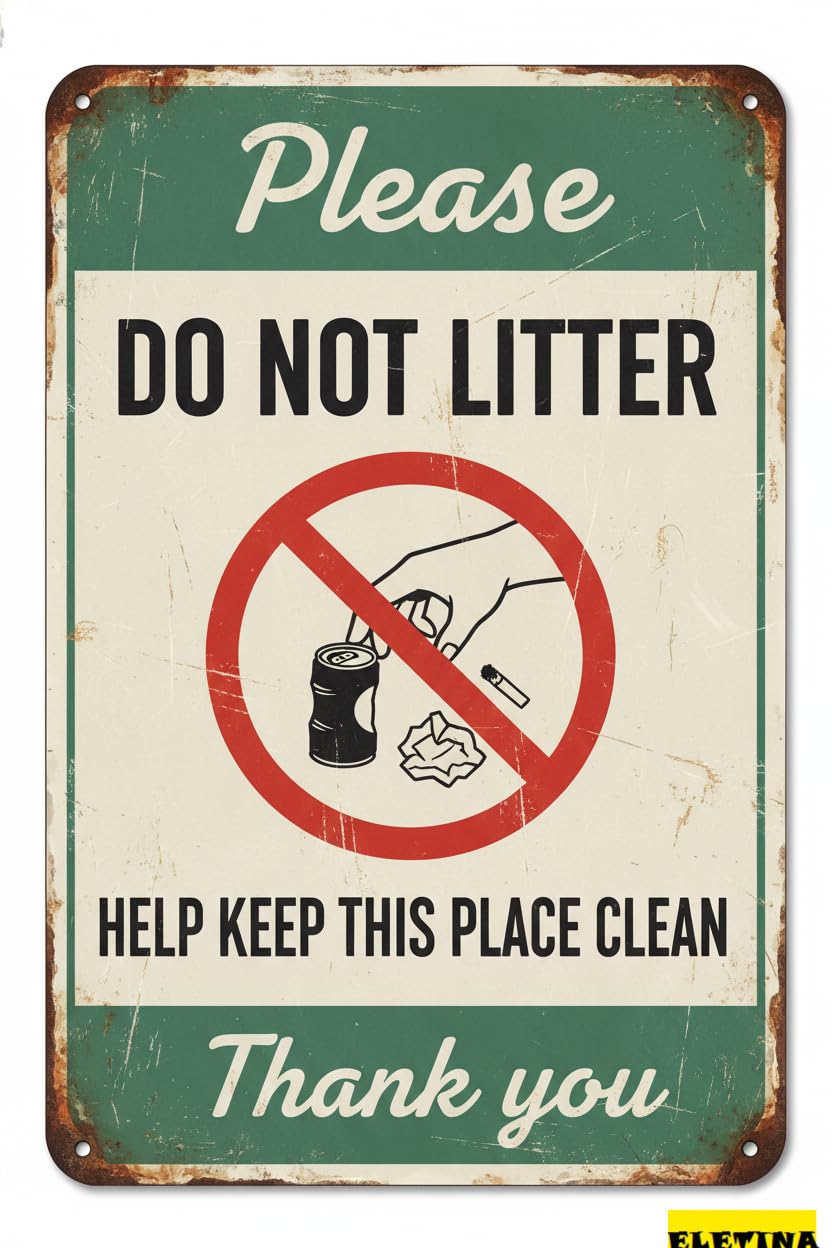 Vintage Metal Tin Sign for Man Cave Iron, Please Do Not Litter Yard, Help Keep This Place Clean, 8x12 Inch Private Property Decorative