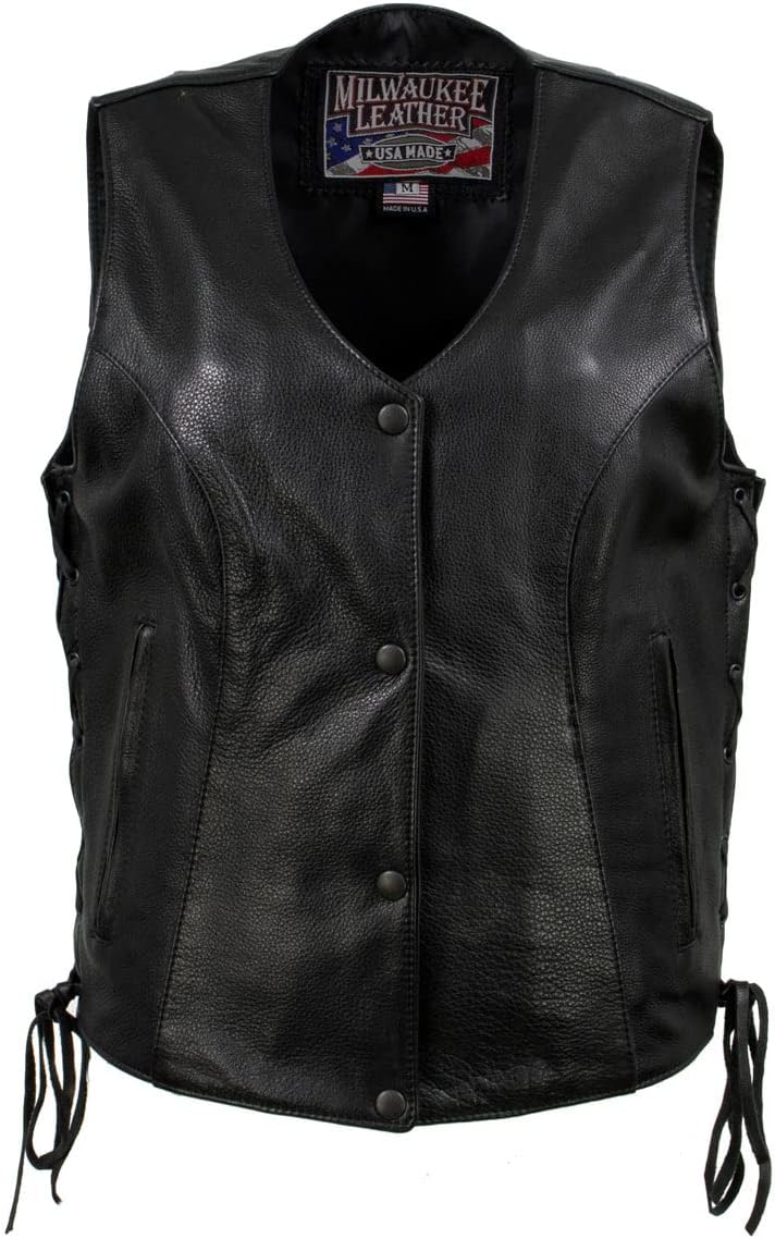 Milwaukee Leather USA MADE MLVSL5002 Women's Black Kitten Leather Motorcycle Vest with Side Laces - Image 7