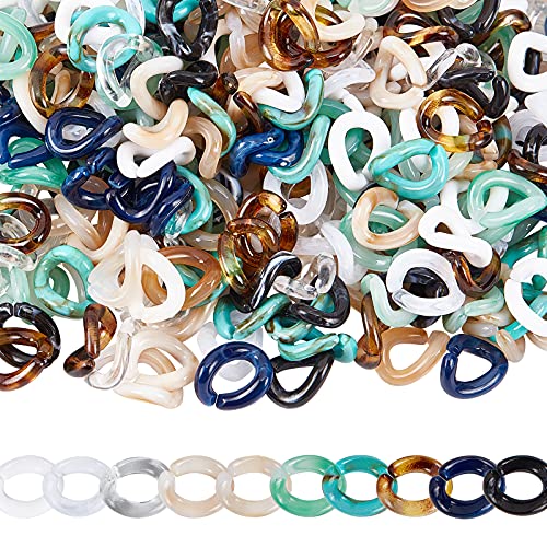 SUPERFINDINGS About 500pcs 10 Colors Small Acrylic Open Linking Rings 15.5x13.5mm Quick Link Connectors Plastic Bag Chain Link Set for Jewelry Chains Making