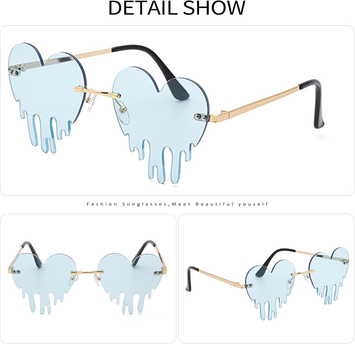 BOJOD Dripping Heart Shaped Sunglasses for Women Heart Glasses Trendy Sunglasses for Party - Image 6