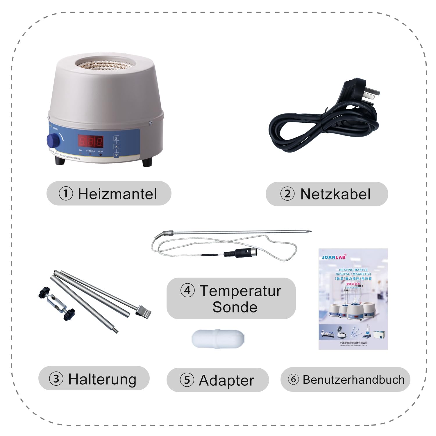 JOANLAB Agitador magnético con campana térmica, 500 ml, termostato de laboratorio con pantalla digital, 250 W, sonda de temperatura y función de temporizador