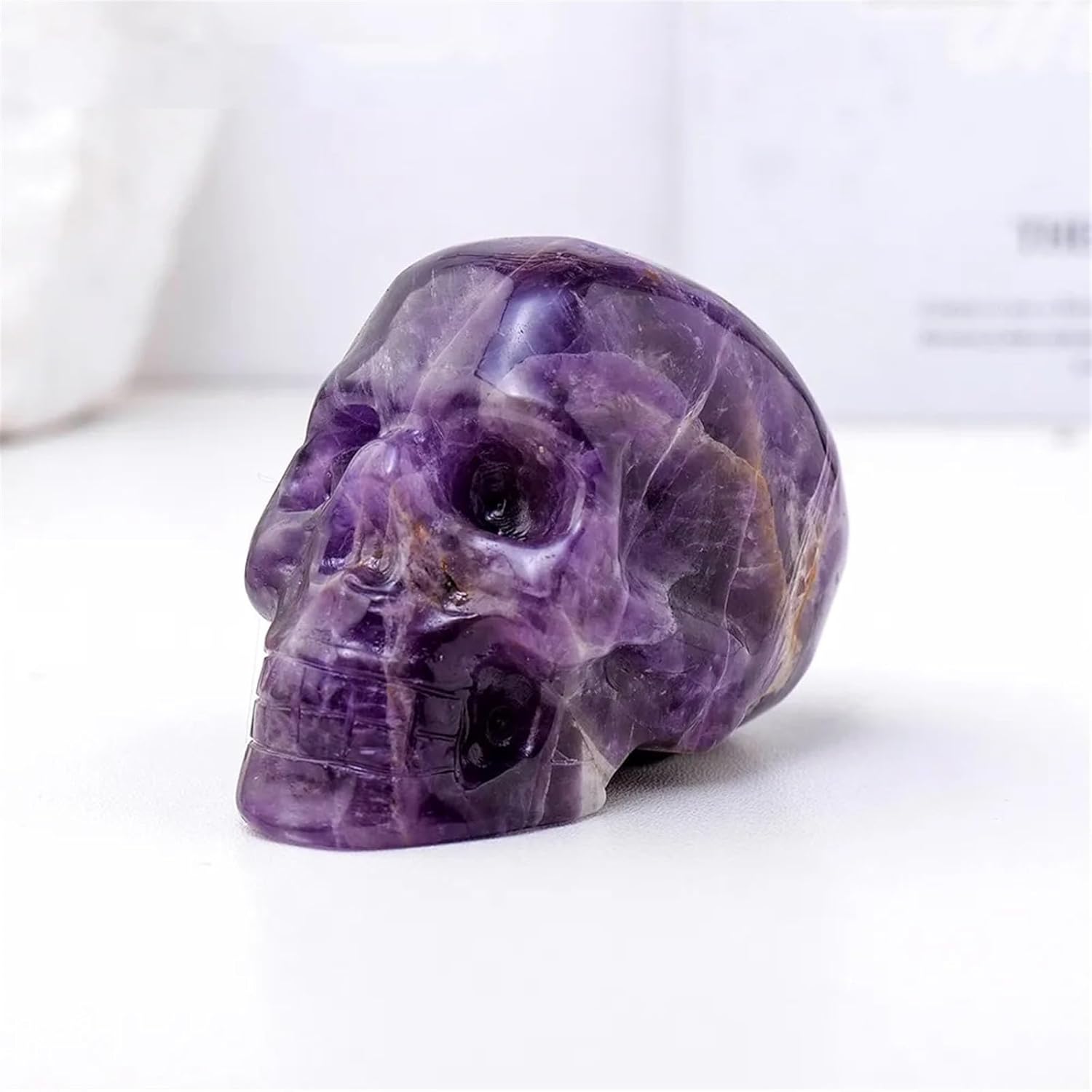 1PC Amethyst Crystal Skull Statue Ghost Head Figurine Collectible DIY Carved Gemstone Decor