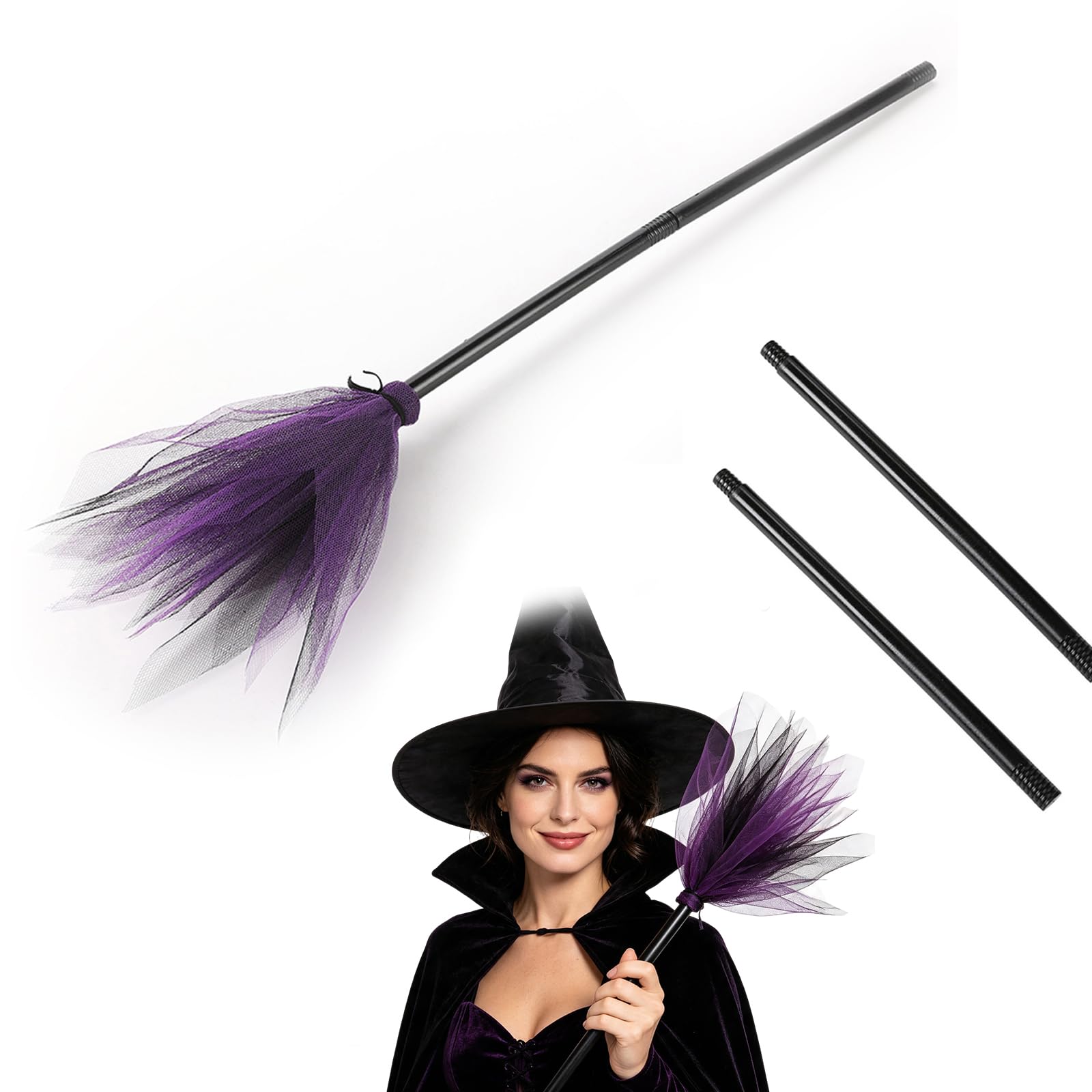 Purple Witch Broomstick Prop, Halloween Costume Accessory for Cosplay Parties and Decor