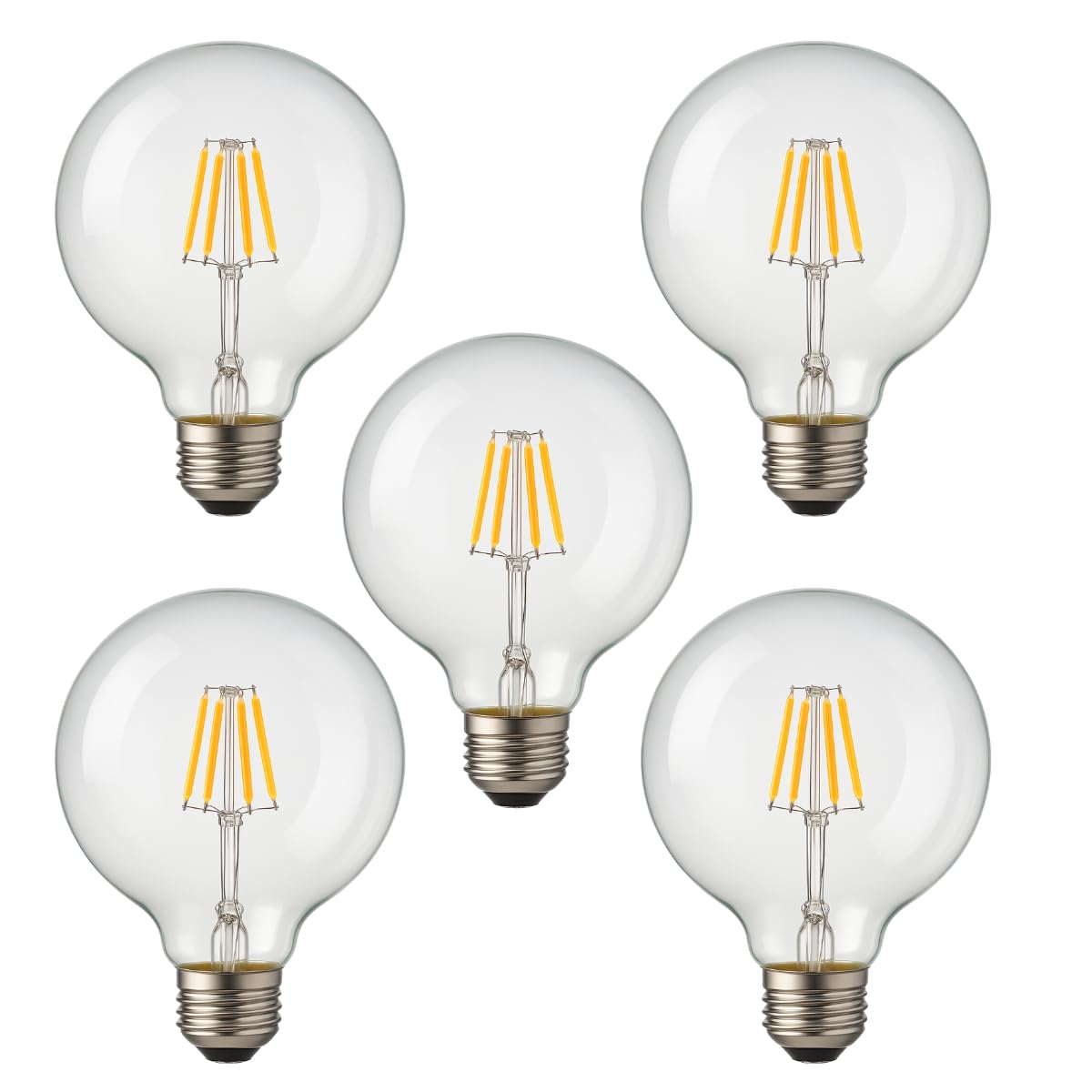 JANDEI - 5 x 5W LED-Glühbirne mit Glühfaden, Edison-Sockel E27, Vintage-Stil, sichtbare Kristalloberfläche, 2700 K, 815 Lumen. Dekorativ, elegant, nicht dimmbar, Abmessungen: 12,5 cm x 18 cm.