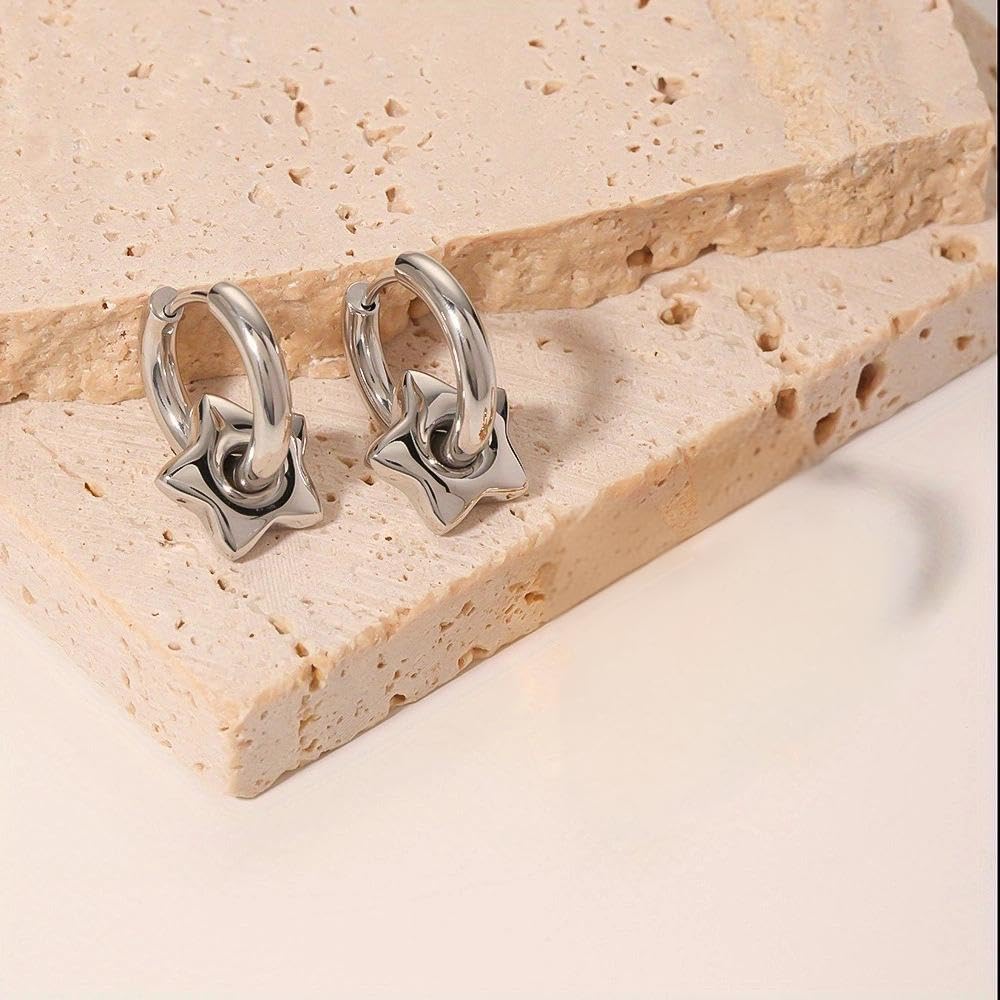 Star Hoop Earrings for Women Silver Star Earrings Exquisite Chunky Star Earrings Jewelry - Image 6