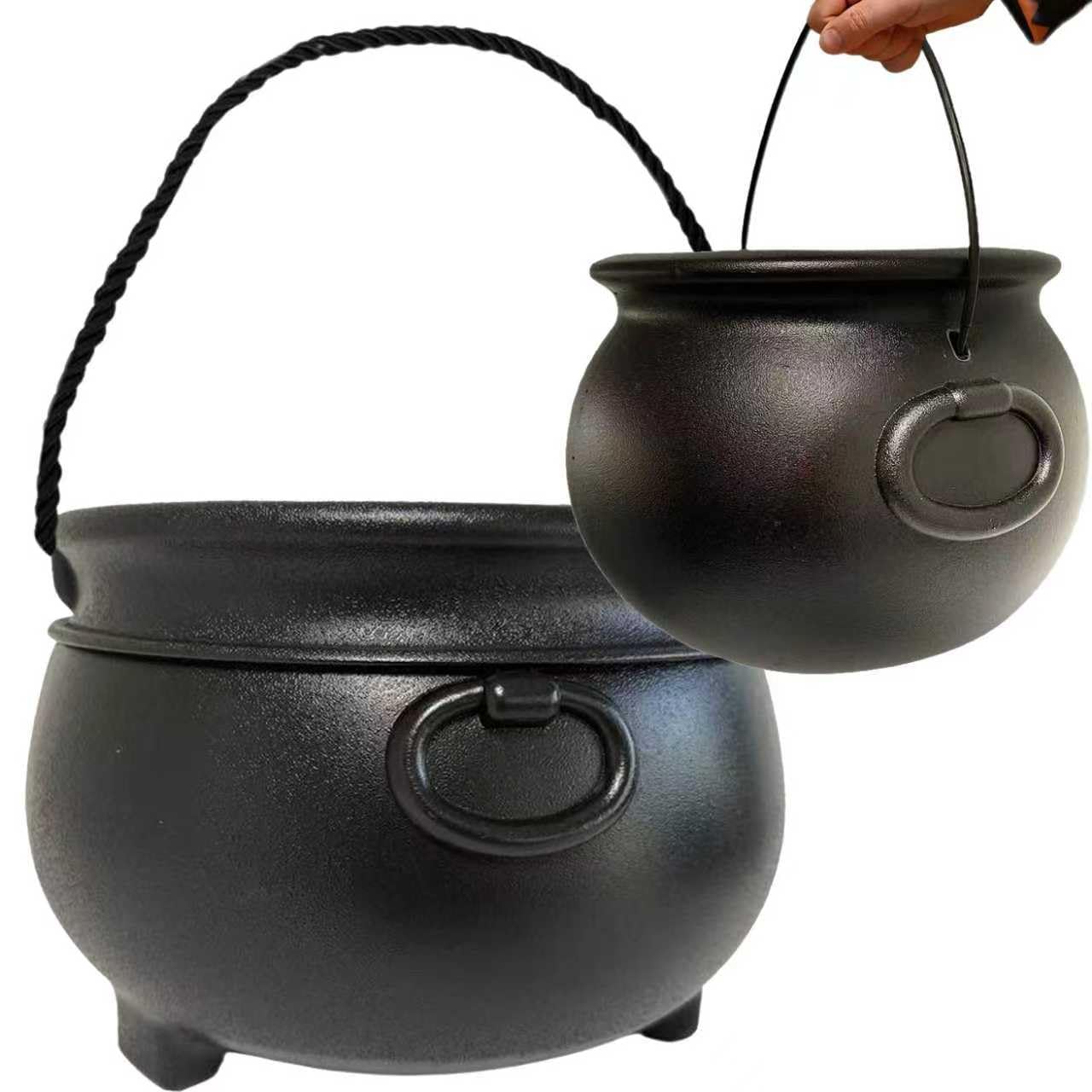 GIFTEXPRESS 2‑Pack Black Cauldrons (12” & 8”) – Halloween Candy Bowl & Trick‑or‑Treat Pail, Reusable Witch Kettle Buckets, St. Patrick’s Pot of Gold
