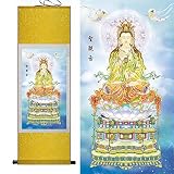 vglakjG Chinese Painting Home Decorate Calligraphy Scroll Chinesisches Seidengemälde „Avalokiteshvara“, Heimdekoration, Kalligraphie-Rolle, hängendes Kunstgeschenk (H x B: 101,6 x 30,5 cm), 40205