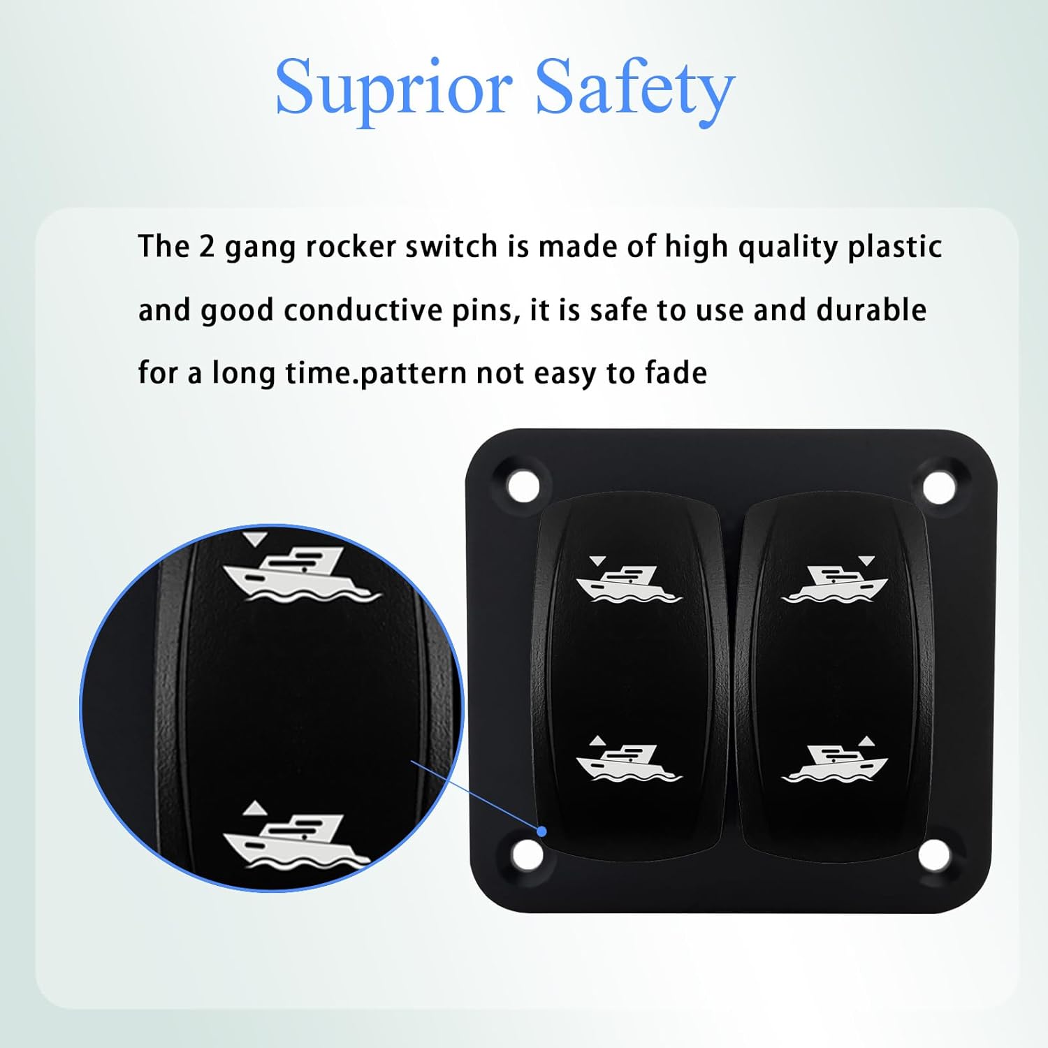 Marine Blue Led Trim Tabs Switch Panel Kit with Wiring Harness for Boat Console Control 12V/24V Waterproof