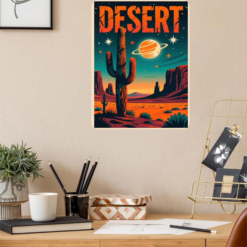 Vintage Desert Cactus Metal Tin Sign, 8x12 Inch Decor