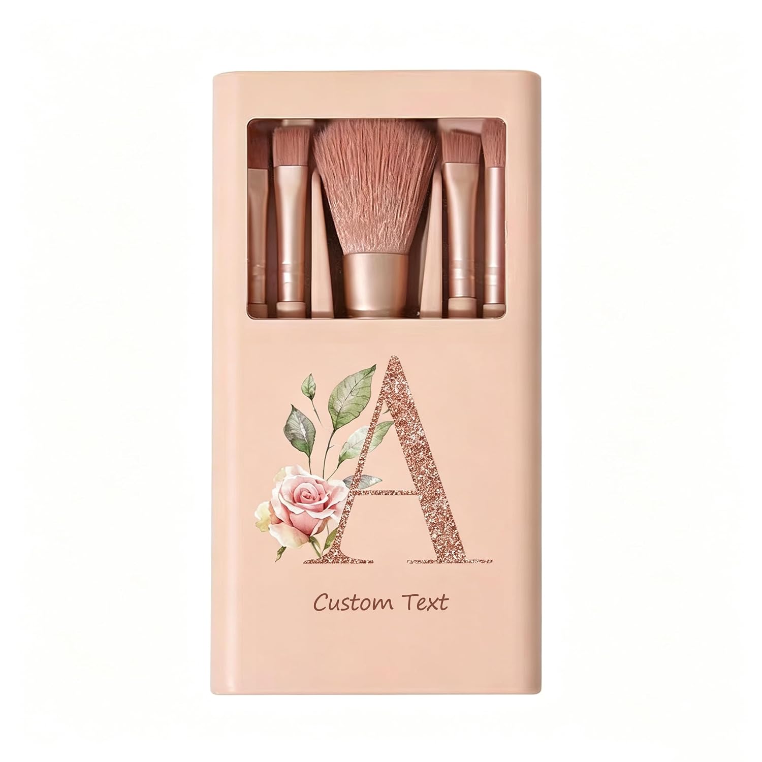 Personalized Mini Makeup Brush Set with Mirror, Custom Name Initial Travel Makeup Case, Portable Cosmetic Brushes Kit, Unique Birthday Gift for Women Girls, Bridesmaid Wedding Favor Present