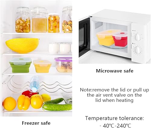 Miniatura 6 de VIGIND Juego de 4 recipientes plegables de silicona para almacenamiento de alimentos, caja de comida sobrante con tapas de plástico herméticas para