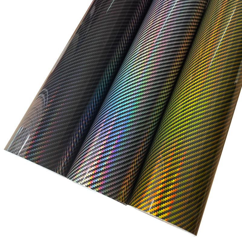 Pellicola Wrapping Auto Rotolo di vinile in fibra carbonio olografico lucido nero argento oro con rilascio d'aria adesivo decalcomania autoadesiva(Noir,40cm x 152cm)