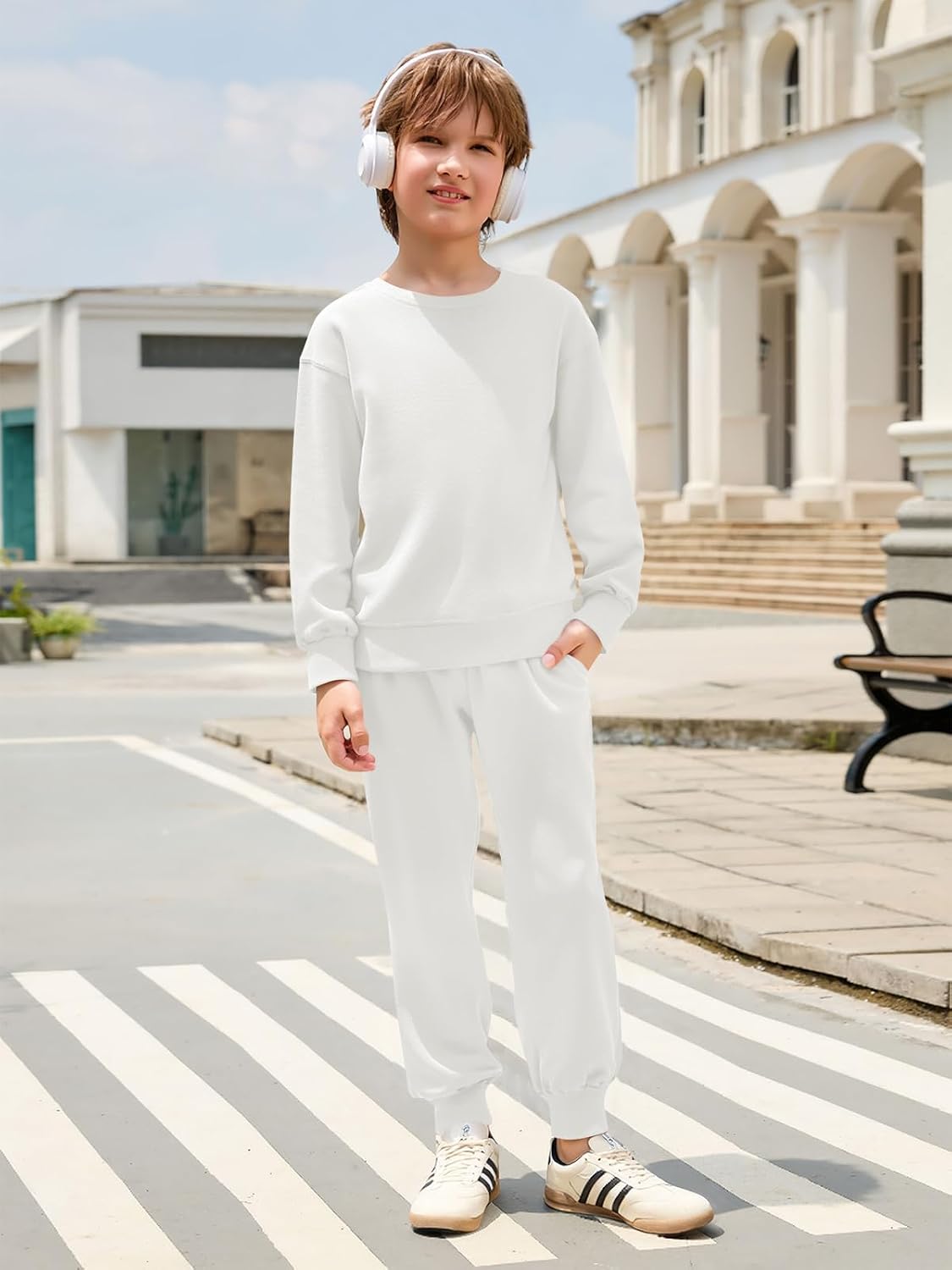 Haloumoning Boys 2 Piece Outfits Kids Sweatshirt Jogger Pants Sweatsuit Set
