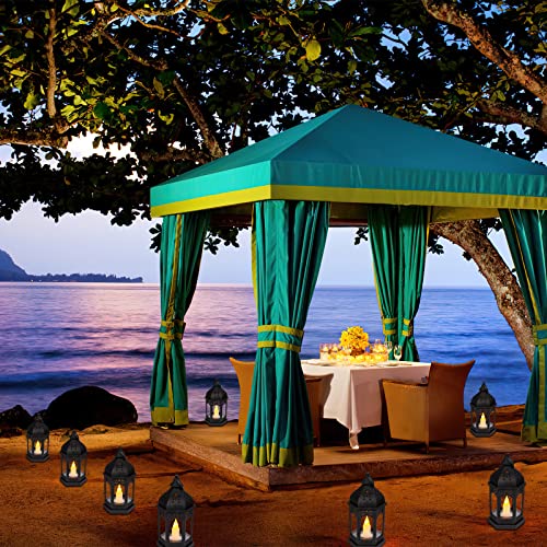 Llq Vintage Ramadan Timer Lanterns Decorative With Flickering Led Small Candle, Hanging Decorative Black Lantern Decorations, Moroccan Decor Candle Holder For Christmas Party Wedding Decor, Pack Of 2 #TOP4