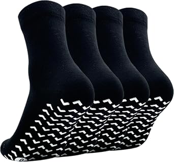 Non Slip Grip Socks for Men - Anti Skid Crew Socks for Women for Hospital Elderly Yoga Pilates Fitness 4 Pairs