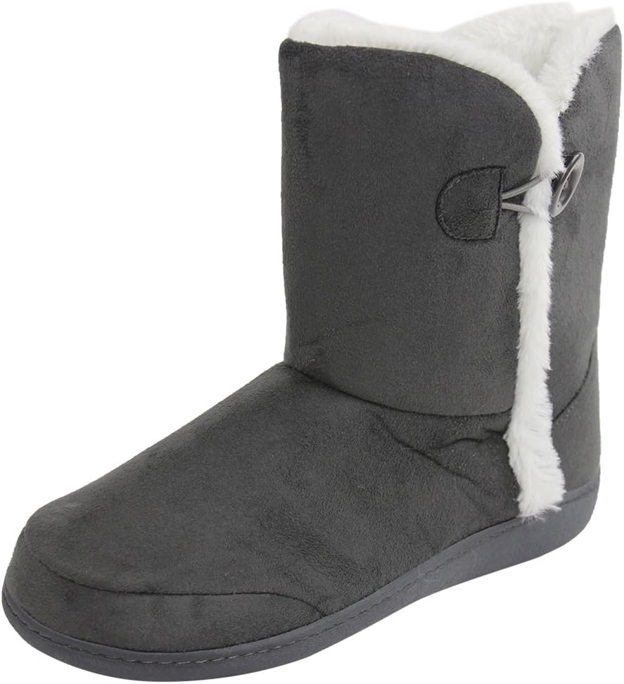 Unisex Warm Winter Memory Foam Button Slipper Boots for Women House Booties – Cozy Suede, Soft, Furry Footwear for Men