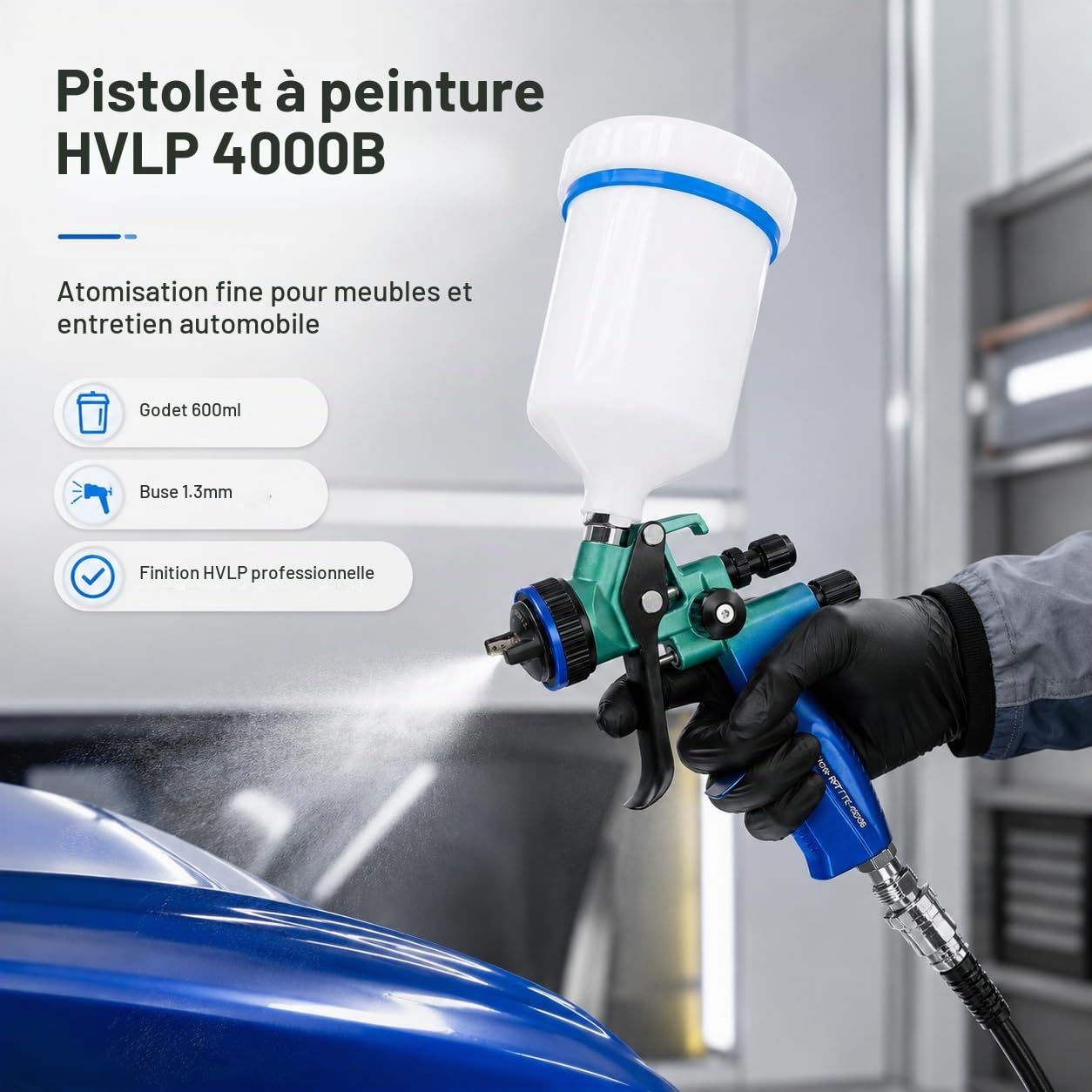 HVLP Pistolet à Peinture Pneumatique, 1,3mm Pistolet Peinture Carrosserie | 600ml Pistolet Peinture Air Comprimé PulvéRisateurs De Peinture, Avec Largeur De PulvéRisation 17-21cm Pour Murs, Automobile